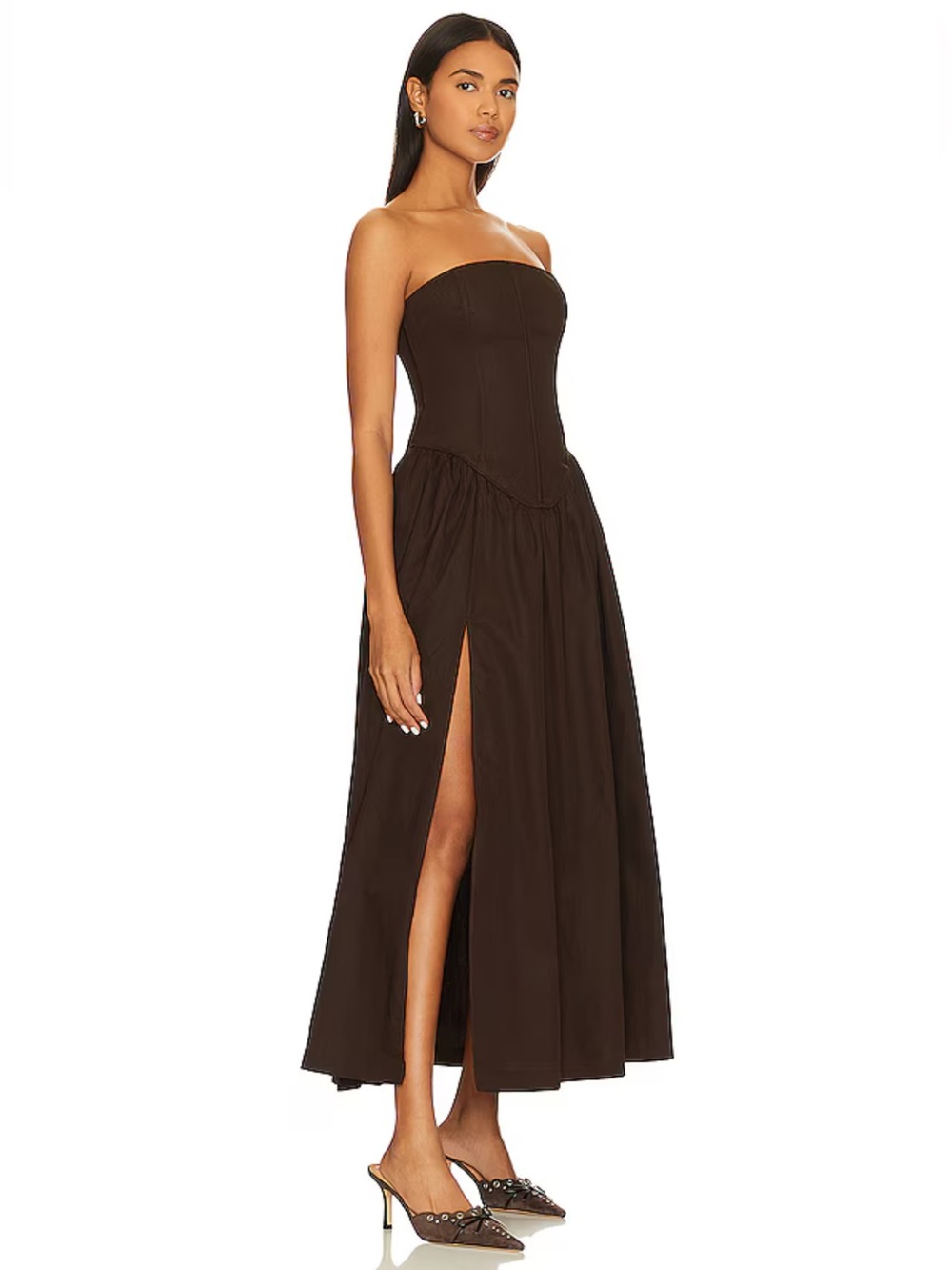 LPA Giana Maxi Dress Cacao Strapless Chocolate Brown bustier corset Revolve S - Picture 2 of 11